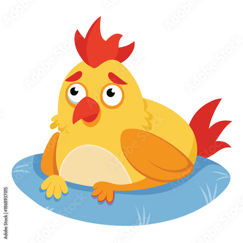 Chicken on Nest: A cute chicken sits in its nest. Expressing the innocent feeling of a chicken in a cozy atmosphere.