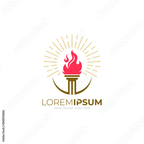 torch logo and burning fire and bright light, simple logos