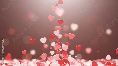 Abstract Background with Falling Red and Pink Hearts for Valentines Day