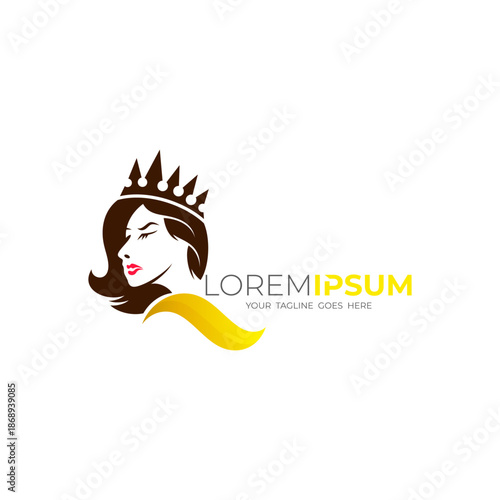 logo of a beautiful princess and a royal crown, beauty icon