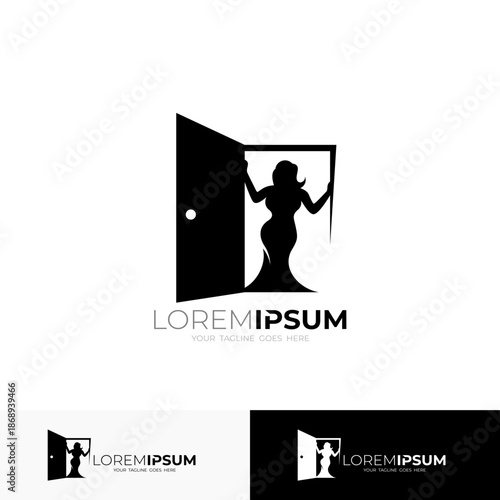sexy woman logo behind the house door, simple design template