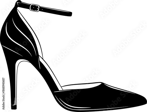 Elegant high heel shoe fashion footwear style silhouette vector illustration
