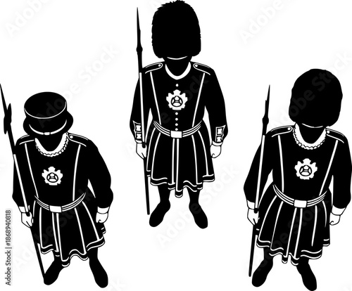 British beefeater guards silhouette vector art
