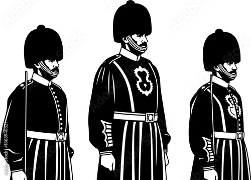 British beefeater guards silhouette vector art
