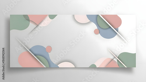 Clean background with abstract shapes and subtle shadows, modern promotional banner layout