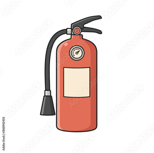 Detailed cartoon illustration of a vibrant red fire extinguisher, an essential safety device used for emergency fire protection and preparedness, isolated on a clean white background