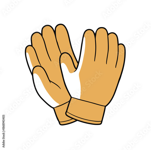 Cartoon illustration of a pair of brown and white work gloves, isolated on a white background