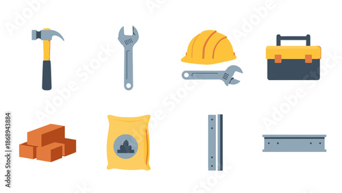 Construction Tools and Equipment Set.