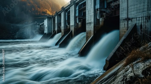 hydroelectric dam, water discharge through locks, river, power, energy, hydro, electricity, reservoir, flowing, waterfall, spillway, nature, industrial, environment,