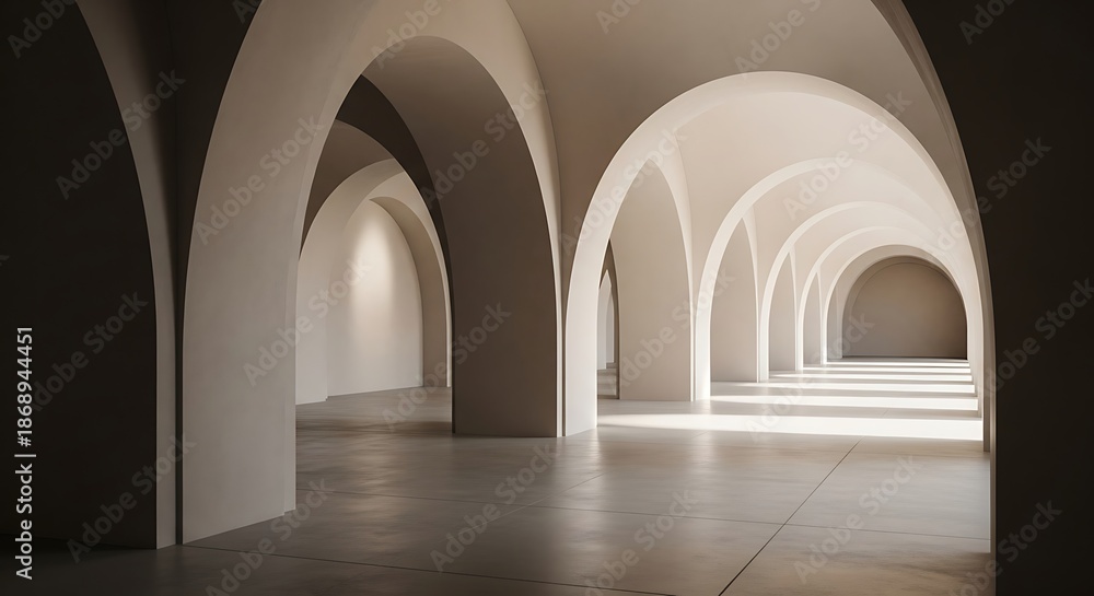 Fototapeta premium Architectural Arches Corridor, Seamless Interior with Gentle Illumination