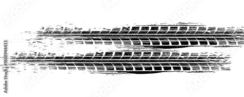 Tire tread marks, drift, motorsport, motocross, rally, tread mark with skid, grinding, splash effect. Graphic set of tire treads, wheel texture, car racing. Vector collection, wheel treads on asphalt