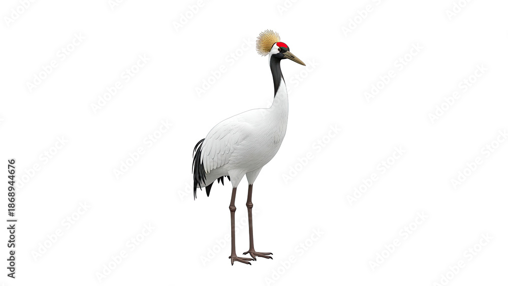 Obraz premium Red-crowned Crane Standing on White Background