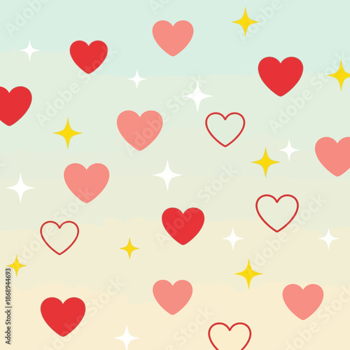Cute Hearts and Stars Pattern Background, Love Romance Valentine's Day Celebration