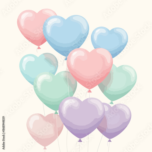 Pastel Heart Balloons Flying Up