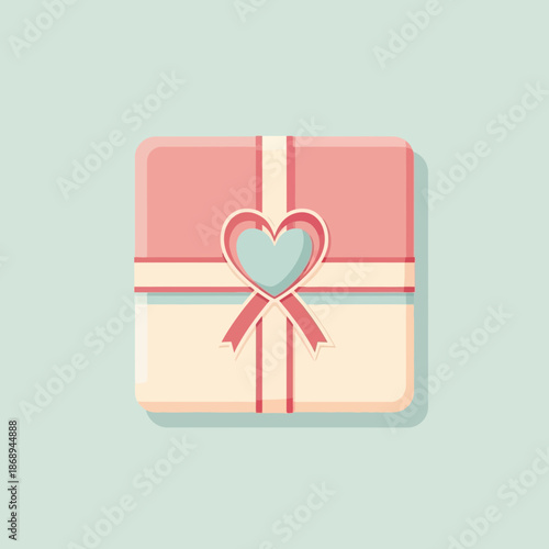 Pink gift box with heart ribbon, pastel colors, vector illustration