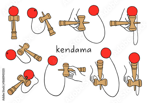 けん玉の手描きイラストセット