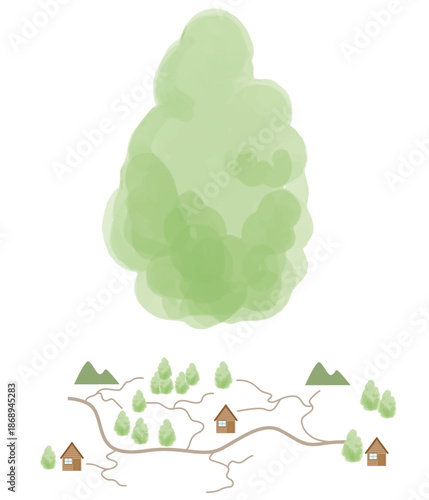 水性マーカーペンで描いた色むらのある木のベクターイラスト