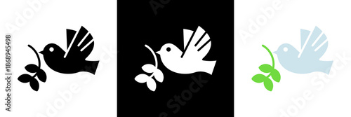 Peace Dove Icon Set Glyph vector Illustration 