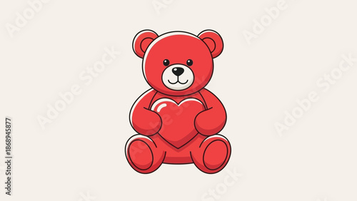 Cute Action Teddy Bear Holding Heart, Illustration, Whimsical Design, Joy