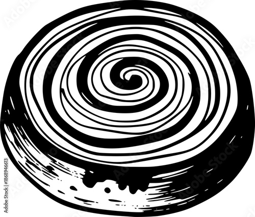 Minimalist black and white sumi-e style illustration of a kouign
