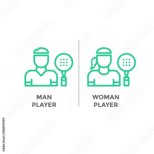 Symbols of male and female a Padel players in green lines