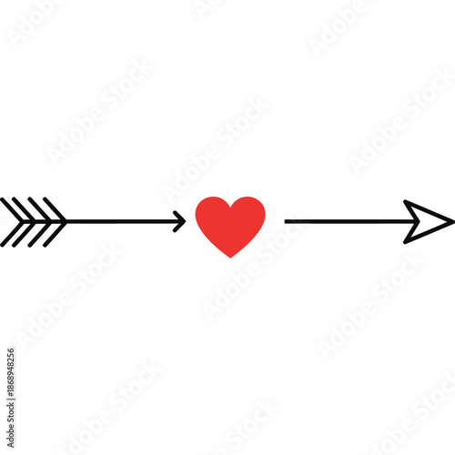 Minimalist Love Arrow Piercing a Red Heart Illustration, Perfect for Valentine s Day and Romantic Themes