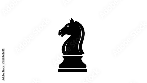 Black knight chess piece isolated on white background.