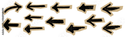 Wide hand drawn grunge arrows with chalk and crayon texture. Rough bold shapes for scrapbook pages, planners, notes, journals and social layouts. Expressive scribble style DIY vector elements isolated