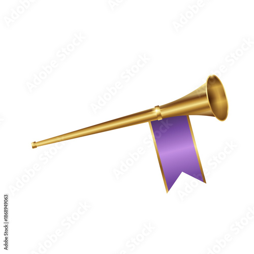 Golden Herald Trumpet with Purple Banner for Ceremonial and Royal Announcements