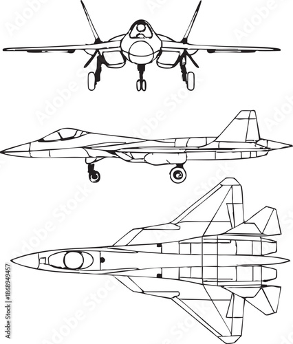 Sukhoi Su-57 Fifth Generation Stealth Fighter Jet Vector Illustration