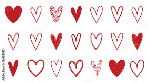 Hand drawn vector heart icons art for Valentine day.