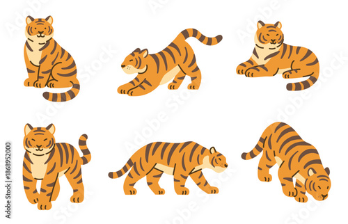 한국 호랑이 동물 캐릭터 일러스트 세트