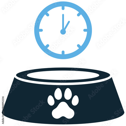 Pet feeding time icon vector for meal schedules. Ideal for hungry animals, food bowls, clock alerts, diet planning, and daily nutrition routine symbols.