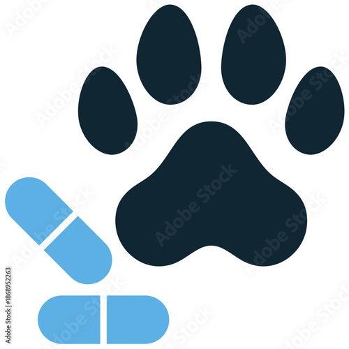Pet pill icon vector for veterinary medicine. Ideal for animal vitamins, prescription drugs, capsule symbols, antibiotic treatments, and health plans.