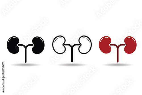 Human kidney organ icon set for medical and educational use. Ideal for healthcare graphics, anatomy illustrations, and medical presentations.