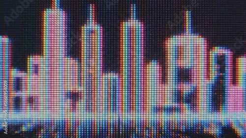 Glitchy Cityscape Skyline Digital Distortion Abstract Background