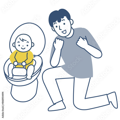 トイレトレーニングをする子供と父親