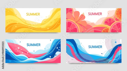 Abstract summer vector banners with vibrant color palettes for seasonal promotions