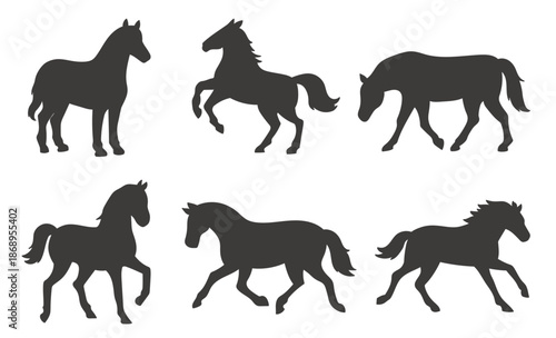 말 실루엣 그림자 일러스트 세트