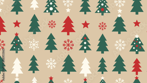 Festive Christmas pattern with trees snowflakes stars and classic seasonal elements