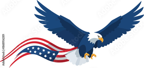 American Eagle Soaring with US Flag Symbol of Freedom, Patriotism, and National Pride