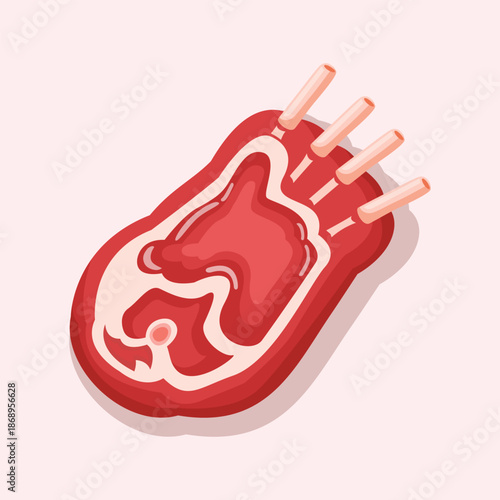 A flat illustration of raw bone-in steak meat, suitable for butcher shops, premium meat branding, and culinary ingredient visuals.