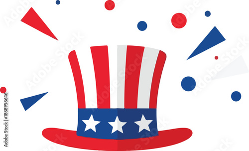 Festive Patriotic Uncle Sam Hat Illustration for Independence Day Celebrations and American Holiday Designs