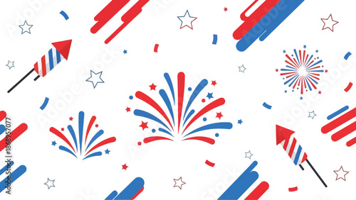 Festive Fireworks Celebration Background with Patriotic Red, White, and Blue Elements - Perfect for Events