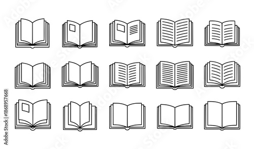 Minimal open book linear icon set outline book symbols vector illustration for education and web design