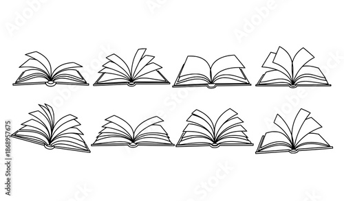 Continuous line open book icon set linear reading symbols vector illustration for education and publishing