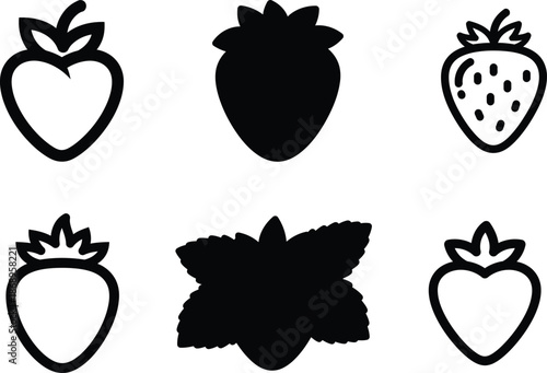 Collection of various strawberry icons in different styles and shapes