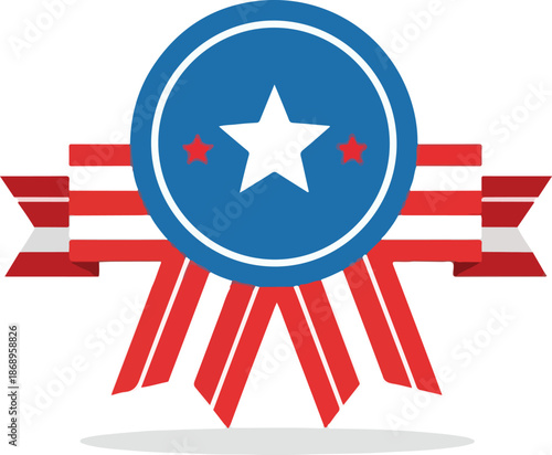 American Patriotic Badge with Red, White, and Blue Ribbon, Star, and Circle Elements