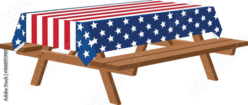 Patriotic Picnic A Festive American Table Setting with the US Flag Patterned Cloth