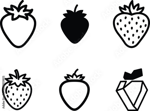strawberry icons with different designs and a diamond with a leaf on top